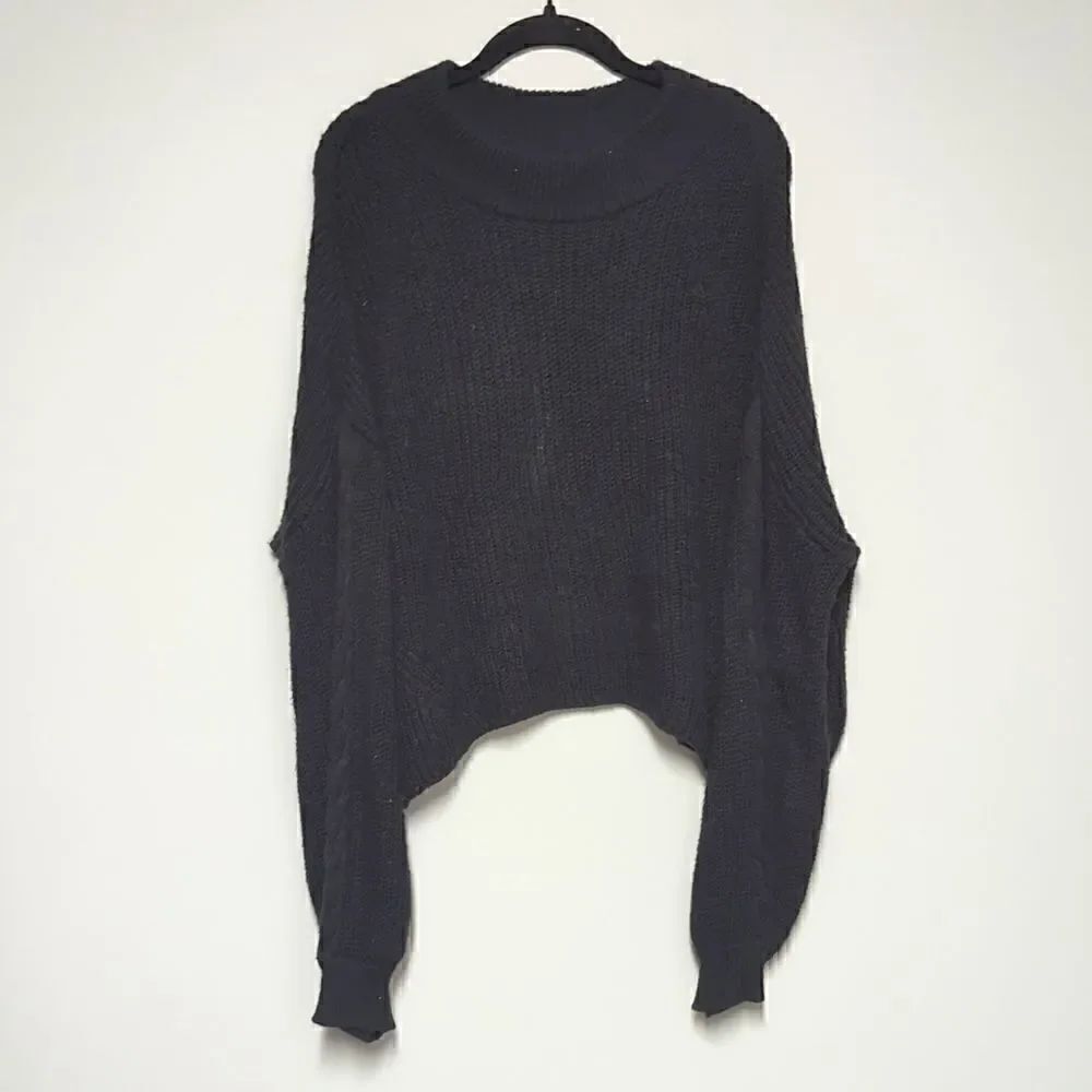 BP Black Mock Turtleneck Cable Knit Cropped Sweater